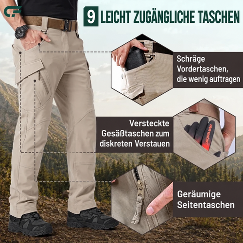 FlexCamo – Wasserdichte taktische Herren-Hose mit 9 Taschen und geradem Schnitt