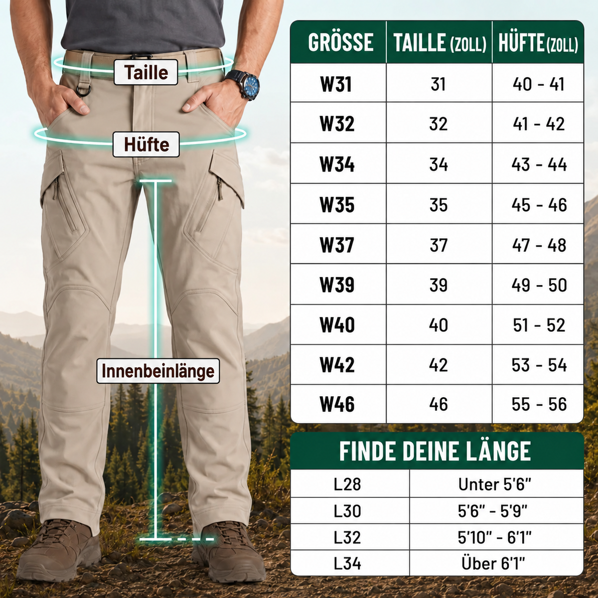 FlexCamo – Wasserdichte taktische Herren-Hose mit 9 Taschen und geradem Schnitt